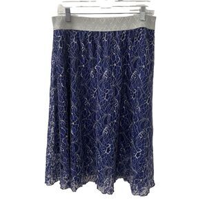LuLaRoe Lola Skirt Navy w/ Silver Metallic Lace Elastic Waist Women’s Size Large